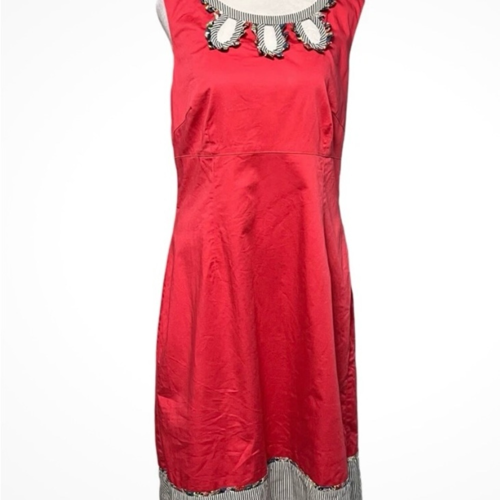Boden Red Midi Dress with Black and White Applique accents-6L